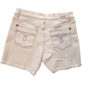 NWT Judy Blue Midrise Cut-off Shorts, rainbow pocket embroidery 4" long sz L 10